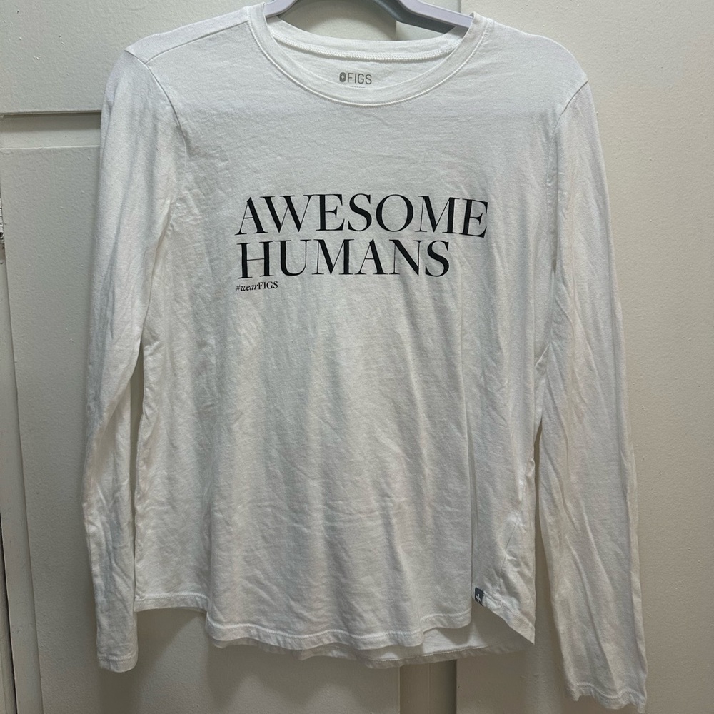 FIGS White Long Sleeve 'Awesome Humans' Shirt